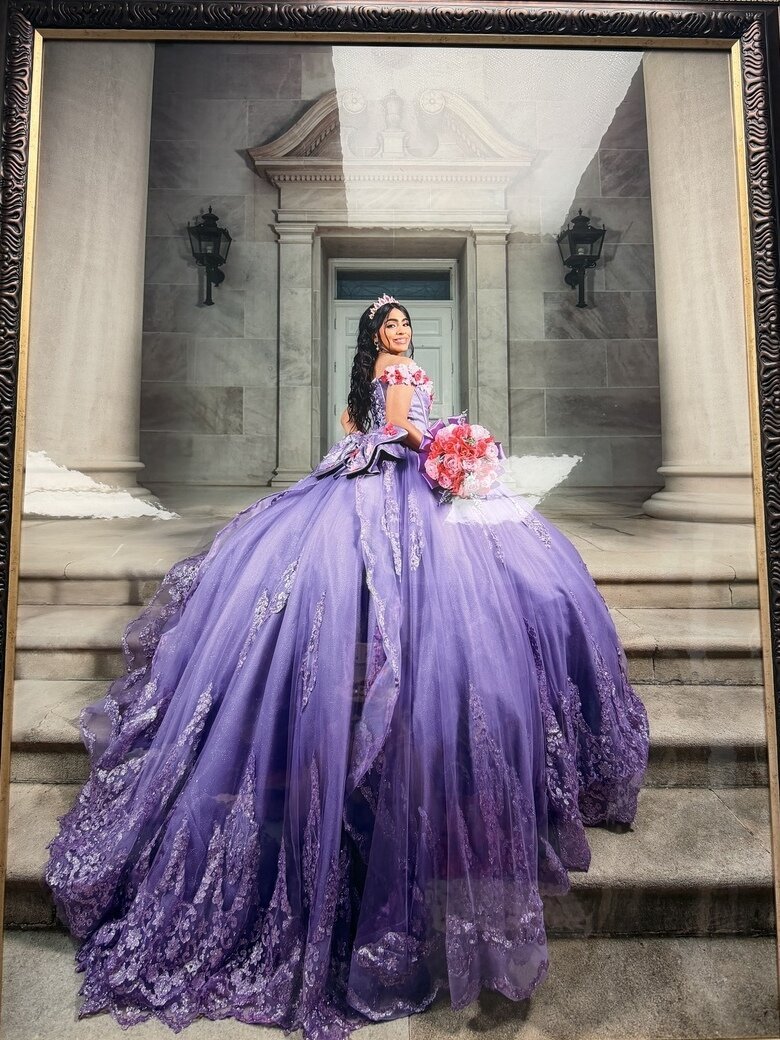 Canvas de quinceañera vestido morado enmarcado