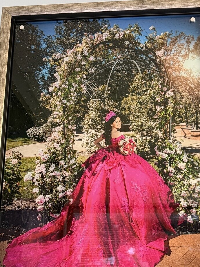 Canvas de quinceañera vestido fucsia enmarcado